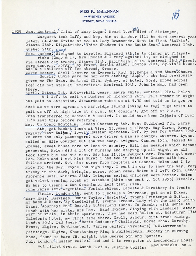 Katharine McLennan's Diary